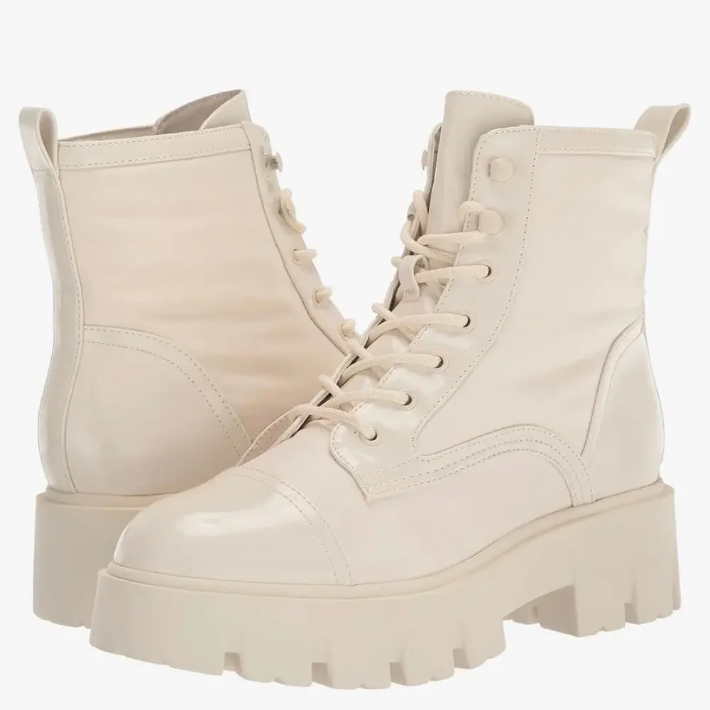 Nine West Obri 2 Women's 6M Lug Sole Cream White Combat Lace Up Boot